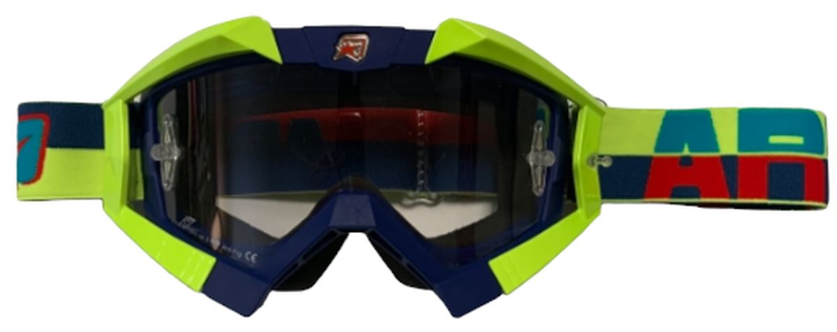 ARIETE GOGLE RIDING CROWS BASIC , SZYBKA ANTI FOG, ANTI SCRATCH, UV, ROLL-OFF READY, GĄBKA 2 WARSTWOWA GRANATOWY/ŻÓŁTY FLUO